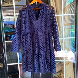 J Crew navy blue eyelet tier dress sz M Worn once like new